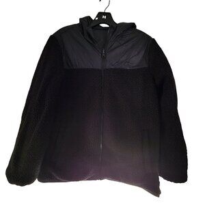 Old Navy Kids Black Reversible Windbreaker Waterpoof Sherpa Zip Up Hooded Jacket